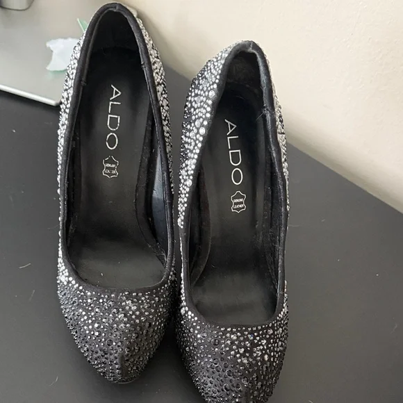 Aldo Black and Silver Embellished Heels - Picture 2 of 3
